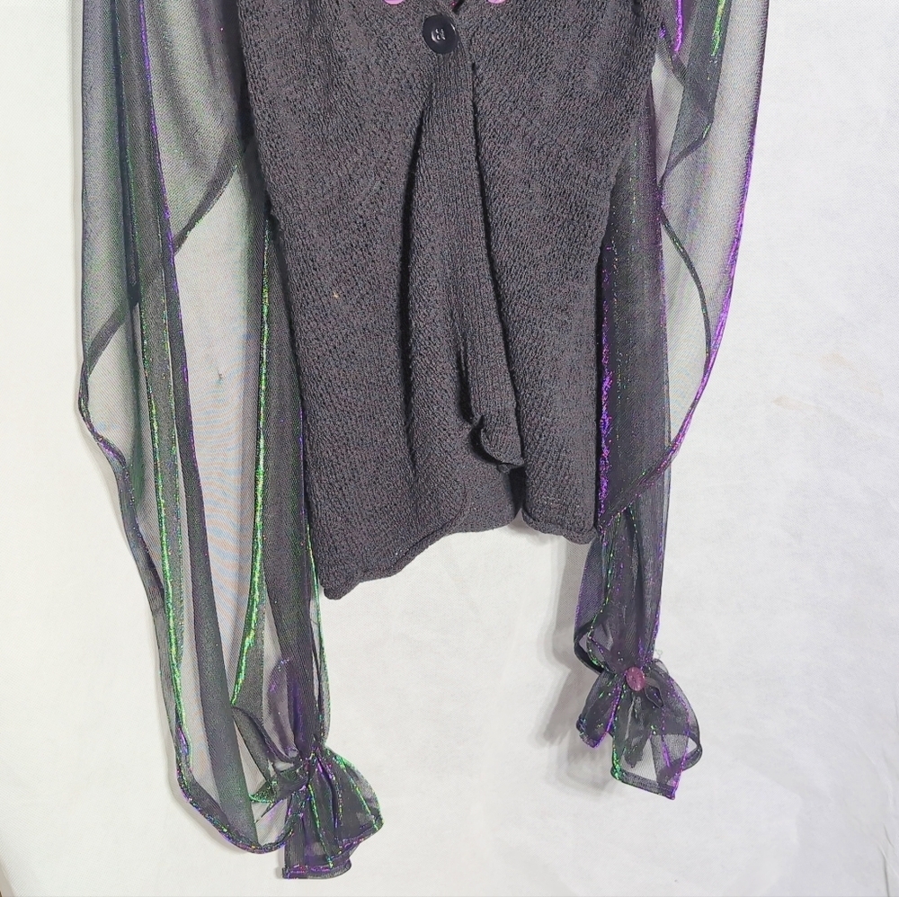 White Stag Sz M Elegant Sheer Harem Sleeve Sweater - Black Green and Purple - Picture 4 of 8